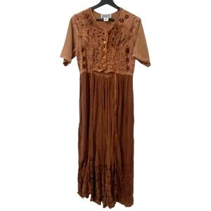 Vintage 90s M.P.H Embroidered Maxi Dress w/ Built-In Vest